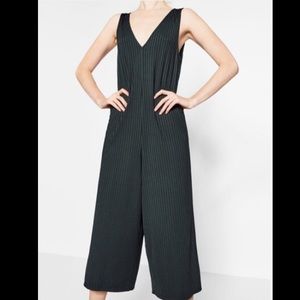 Zara Green Ribbed V Neck Sleeveless Knit Jumpsuit